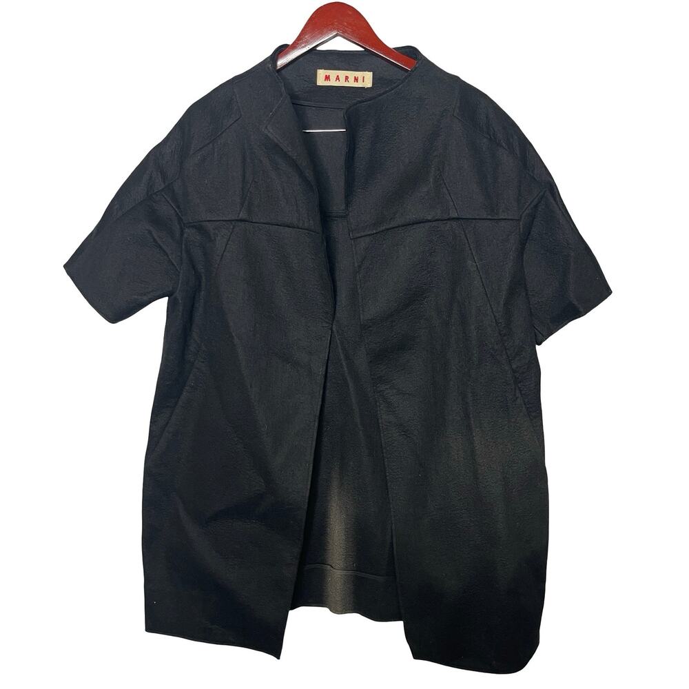 Marni Black oversized felt wool blend open collarless jacket coat Sz 38 US 2